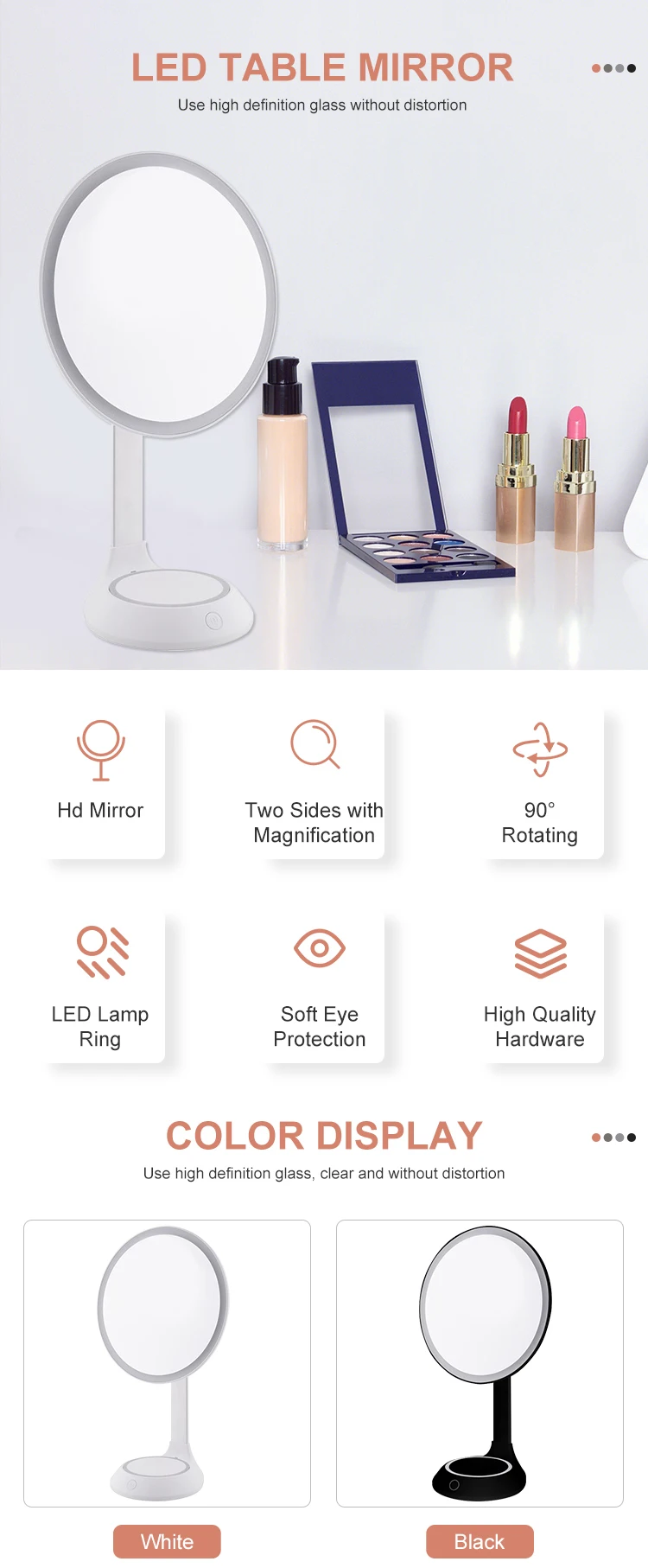 Hot New Products 8.5 Inch Adjustable Vanity Mirror Plastic Best Cosmetic Makeup Mirror