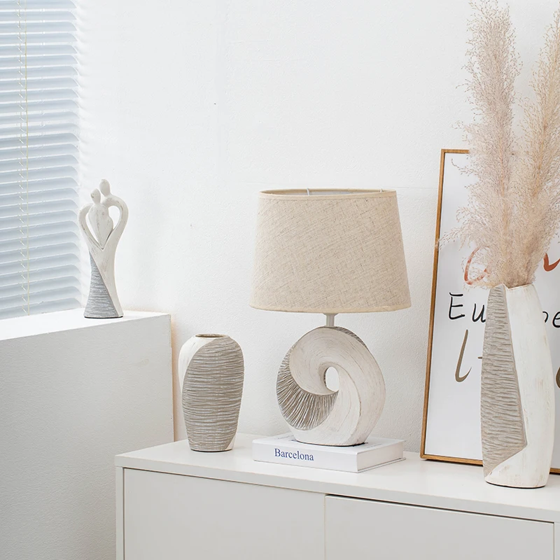 Modern contemporary table lamps fabric drum shade art decor ceramic bedside nightstand lamp 360 lighting