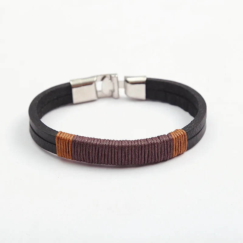New Surfer Cuff Black Brown Mens Vintage Hemp Wrap Leather Wristband Bracelet