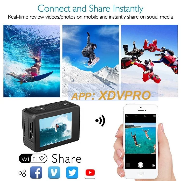 Waterproof Touch Screen External Mic EIS Remote Control Accessories Set Ultra HD Action Cam 4K 60fps Dual Screen