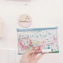 Light Pink Stars Transparent Wallet Clear Zipper Cosmetic Bag PVC Purse Organizer Bag Glitter Bag