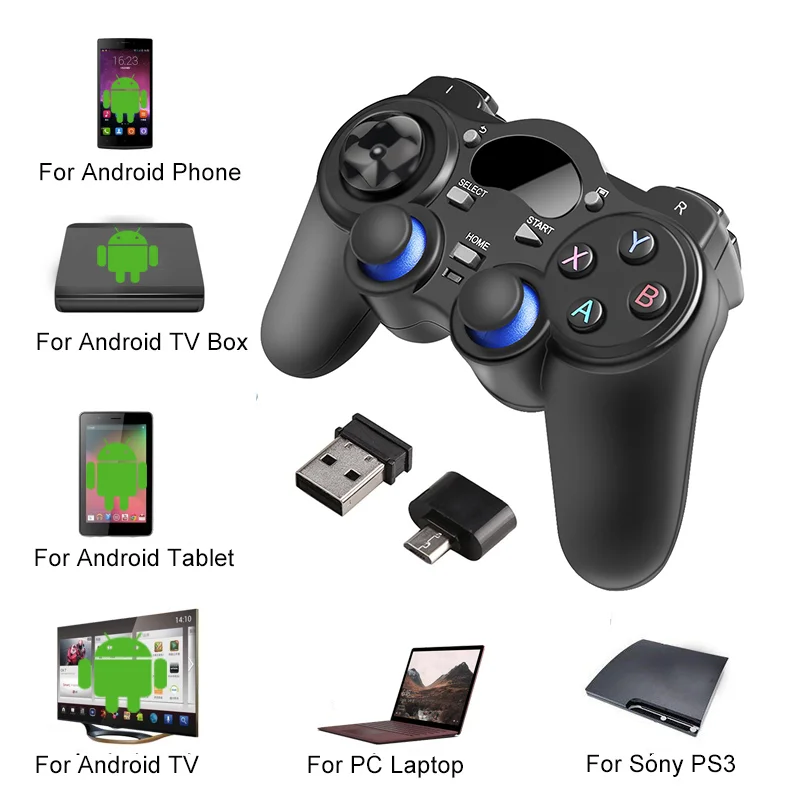2.4G Wireless Game Controller Joystick Gamepad with OTG Converter for PS3/PC/TV Box Android Smart Phone