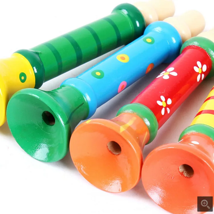 Children Multicolour Custom Wooden Trumpet Horn Musical Instrument Educational Toy