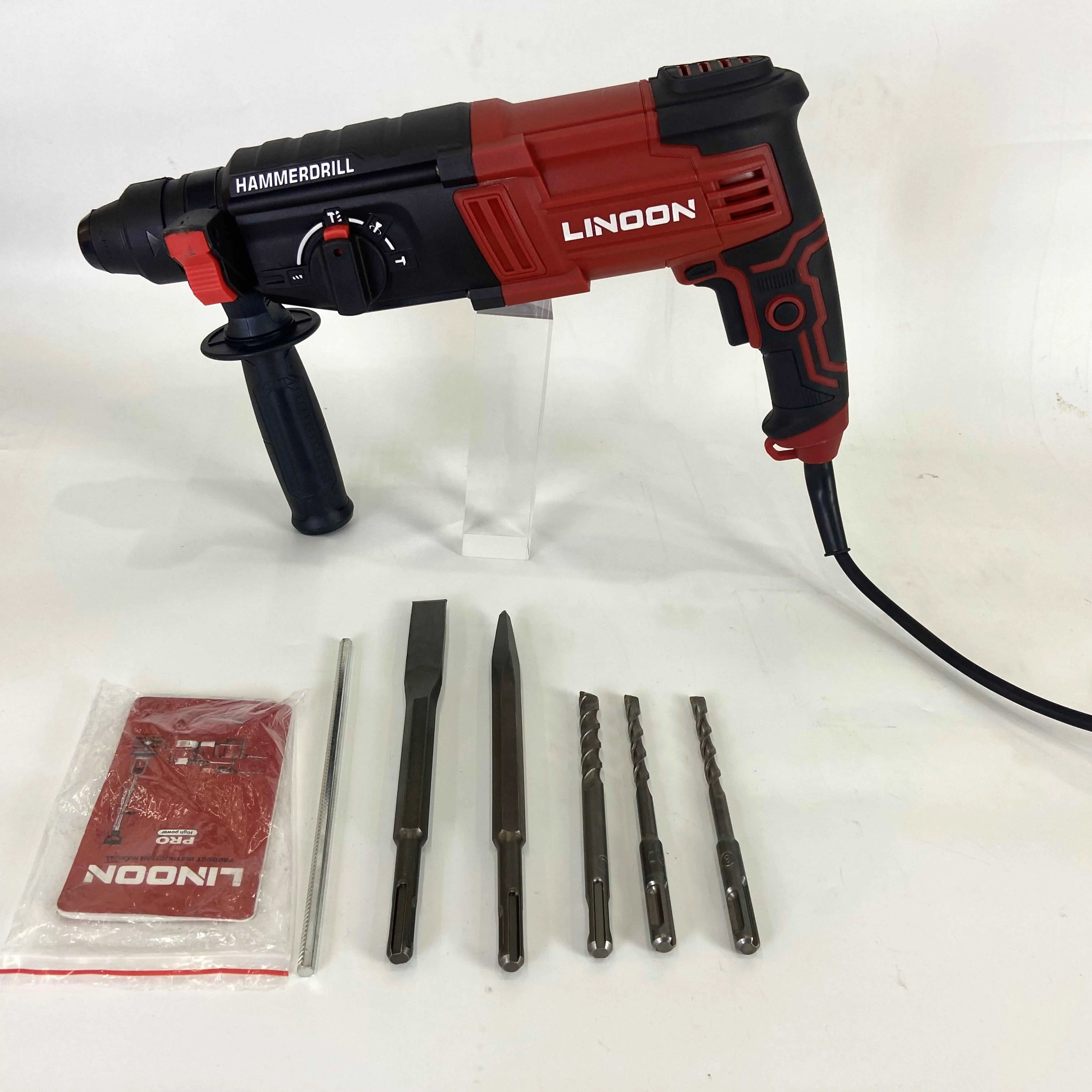 LINOON High Quality 25mm1050w Electric Rotary Hammer Tools with 3 Functions