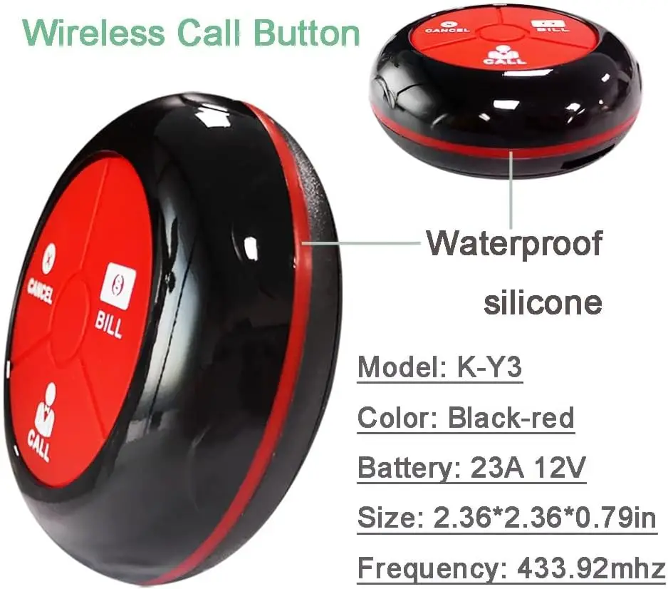 Wireless Waiter Service Call System Restaurant Wrist PagerTable Call Service Push Call Button
