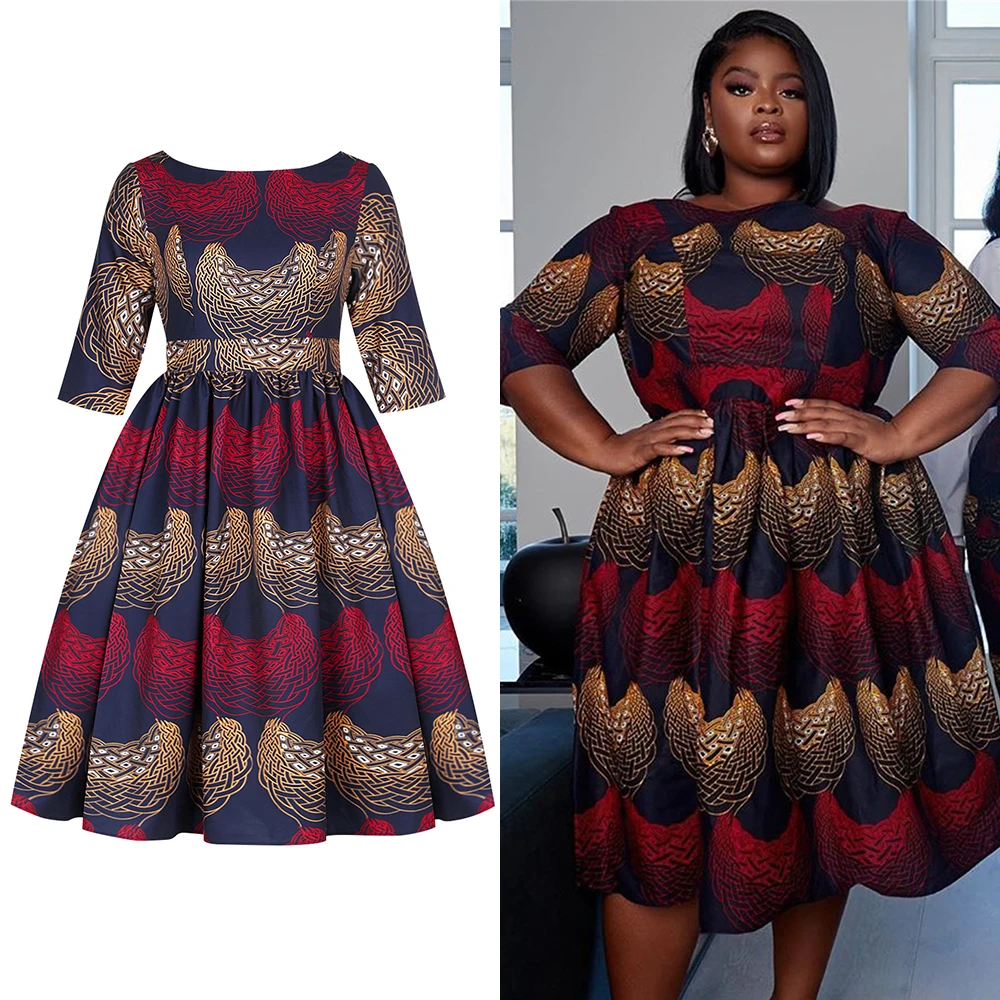 Aimitex African Women Clothing Dress Wax Print Patterns Casual African African Plus Size Dresses