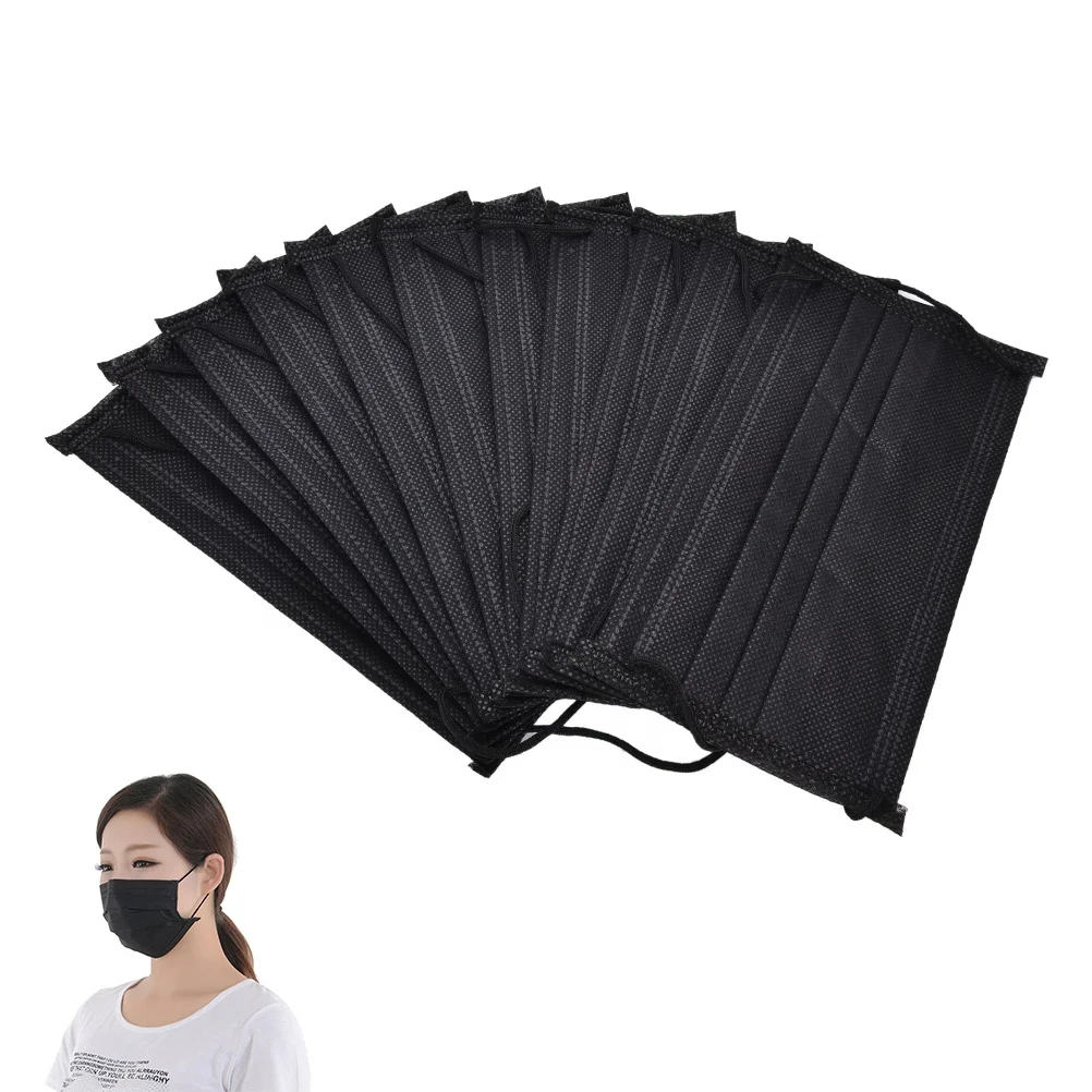 50pcs Packaking Black Non Woven Disposable Face Masks For Adult