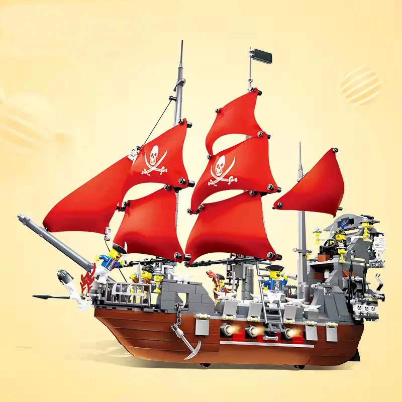 MOC legoinglys black beard Battleship series Caribbean Pirate ships ship model building block sets kids gifts
