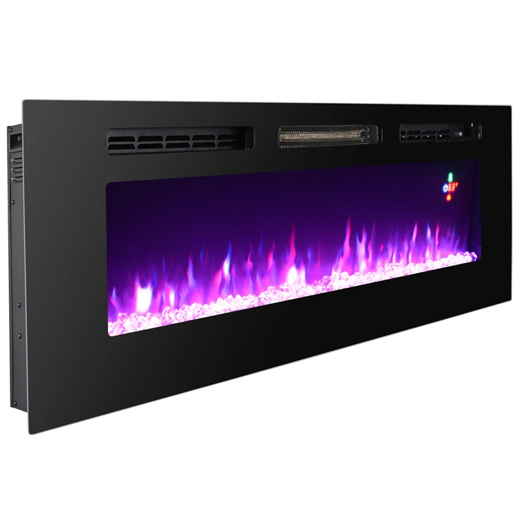 50' 60' 70'  flat glass panel wall mounted indoor electric fireplace with 3d led light realistic fire flame
