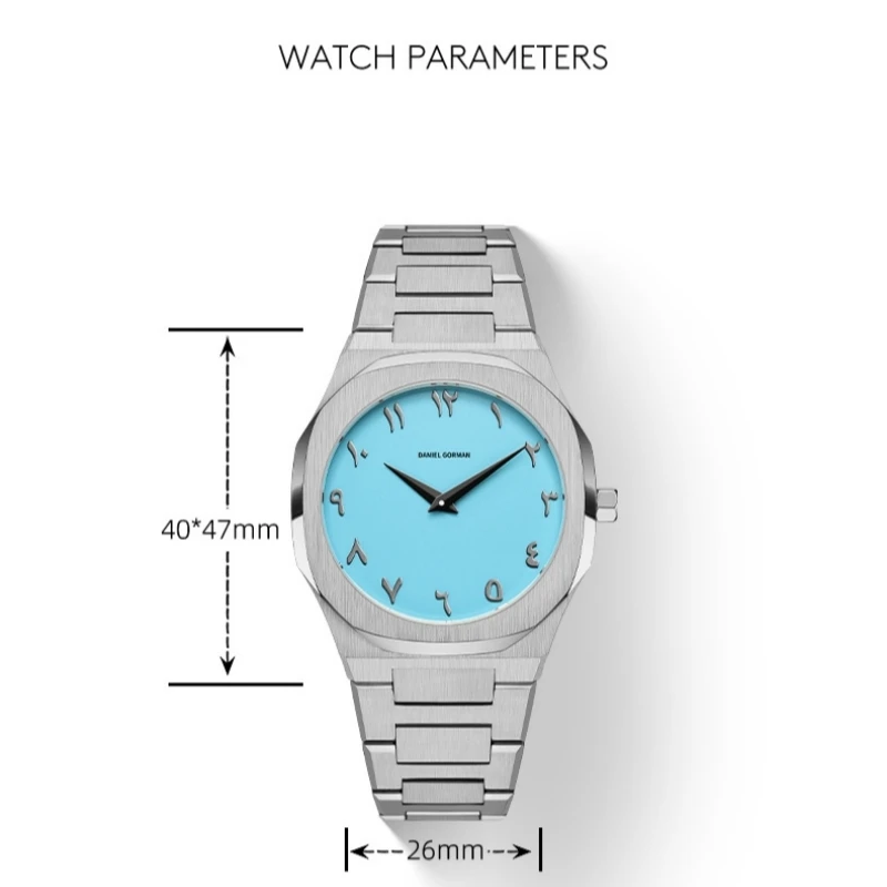 Private Label OEM Custom Logo Arabic Dial Casual Ultra Thin Gray Fashion Wrist Stainless Steel Luxury Quartz Watch For Men