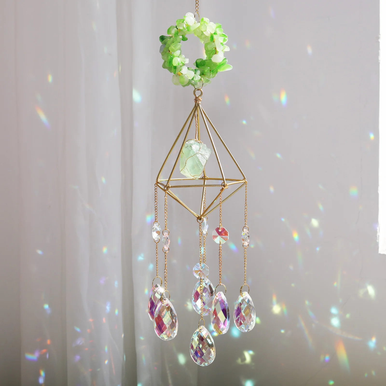 Crystal Wind Chime Moon Sun Catcher Hanging Rainbow Diamond Prisms Pendant