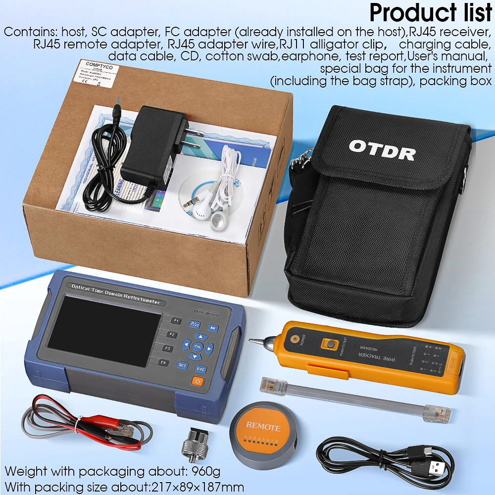 COMPTYCO Mini OTDR AUA601A 1550nm 24/22dB Fiber reflectometer touch screen OLS OPM + VFL 60km -50~+26dBm