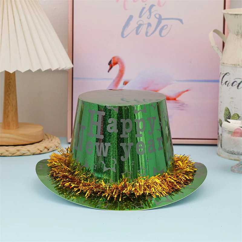Party Dots whosale 2025 Happy New Year Party  Christmas foil pary hats Decorations Tinsel Fringe Paper Hat
