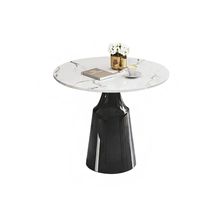 Minimalist design coffee shop tables and chairs 80 cm marble top stainless steel black base coffee table