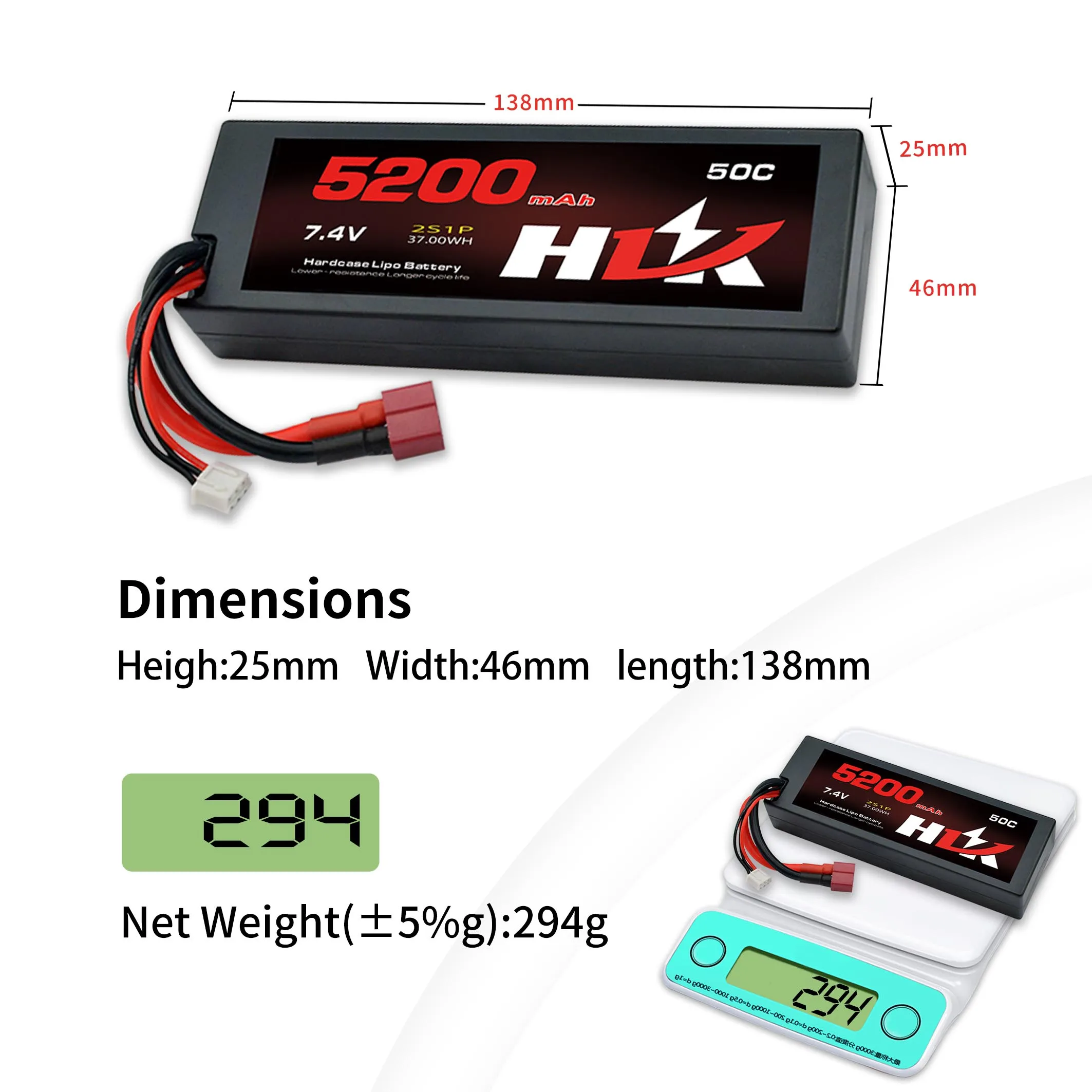 OEM factory  5200mAh 50C 7.4V RC Offroad Car Hard Case 2S1P Lipo Battery