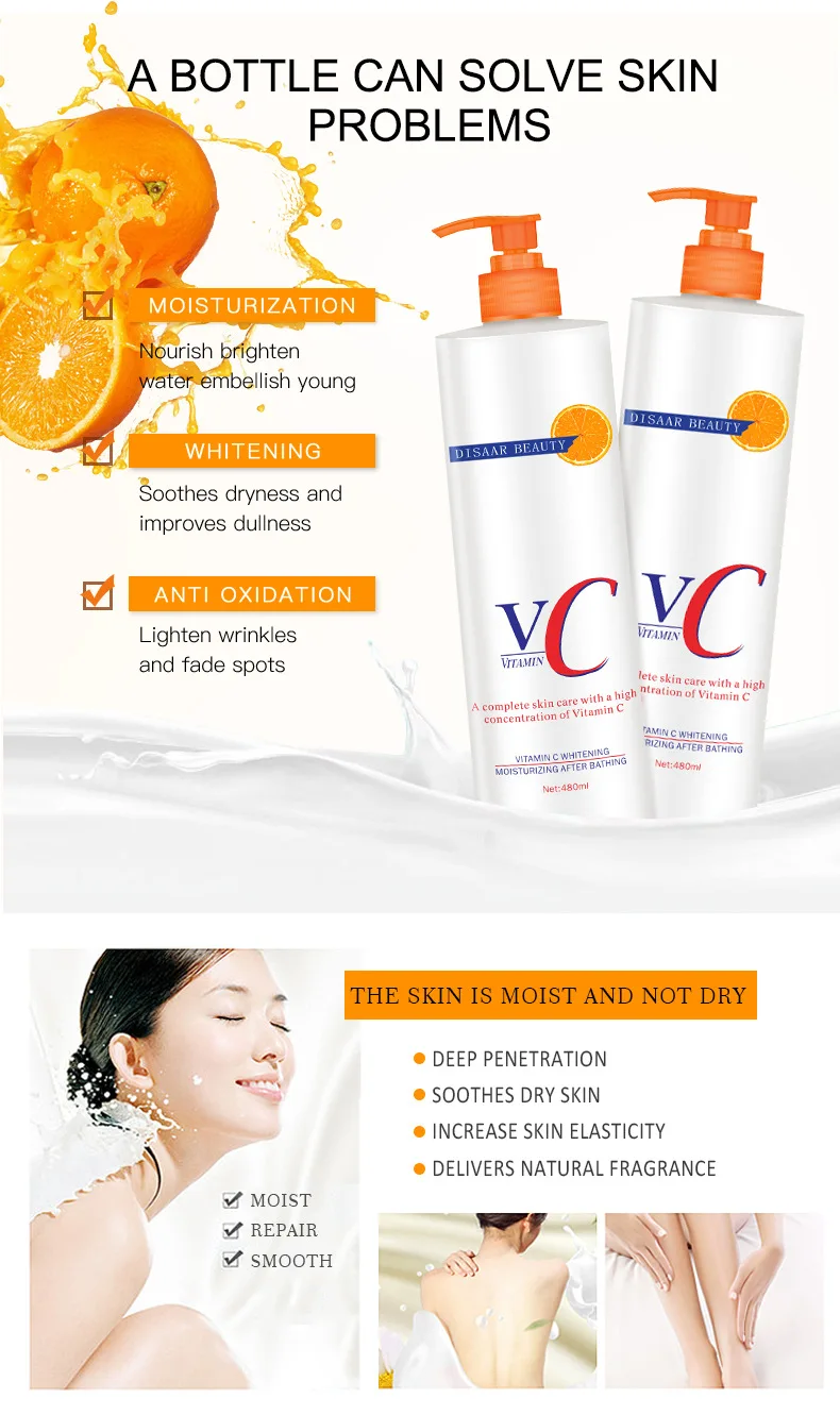 Best Low Moq 100% Organic Brightening Lightening Moisturizing Whitening Vegan Vitamin C Body Lotion for Black Skin