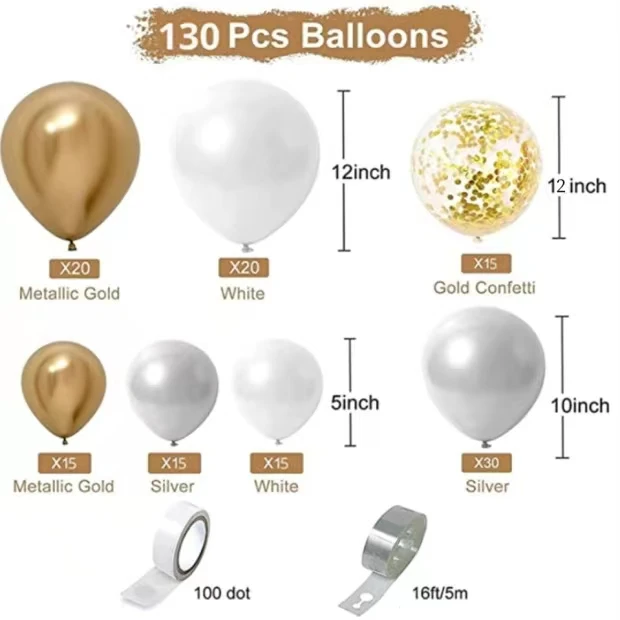 132pcs White Gold Balloon Garland Arch Kits for Wedding Backdrop Decoration Baby Shower Balloons Holiday  Party Supplier
