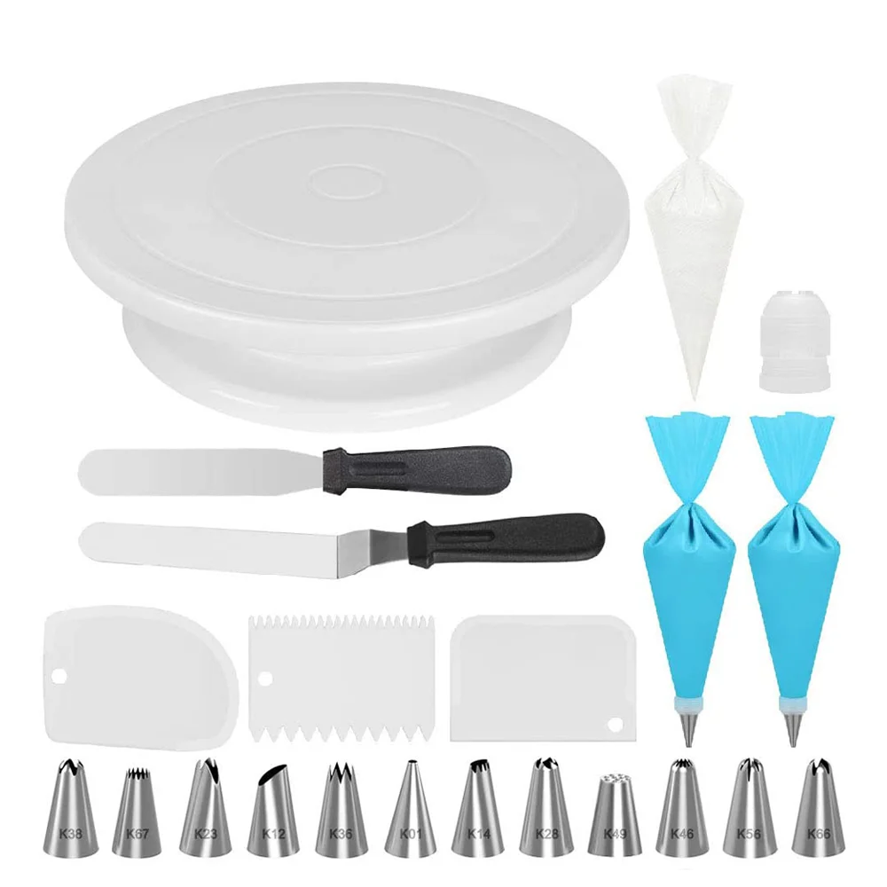 Baking Equipment Making Tools Cake Decorating Tips Set Supplies With Cake Turntable Icing Spatula Silicone Piping Bag Coupler