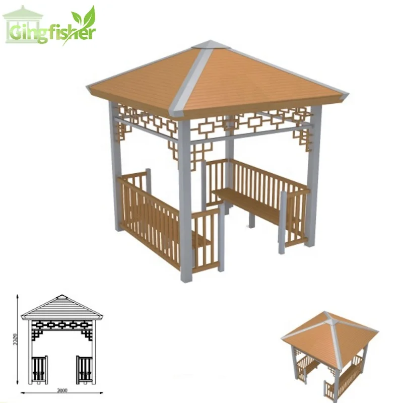 Outdoor Garden Wood Plastic Composite Gazebo HDPE Pavilion 3x3m