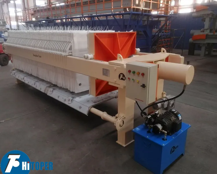 90m2 hydraulic compress PP plate chamber filter press with auto bomb door system exported
