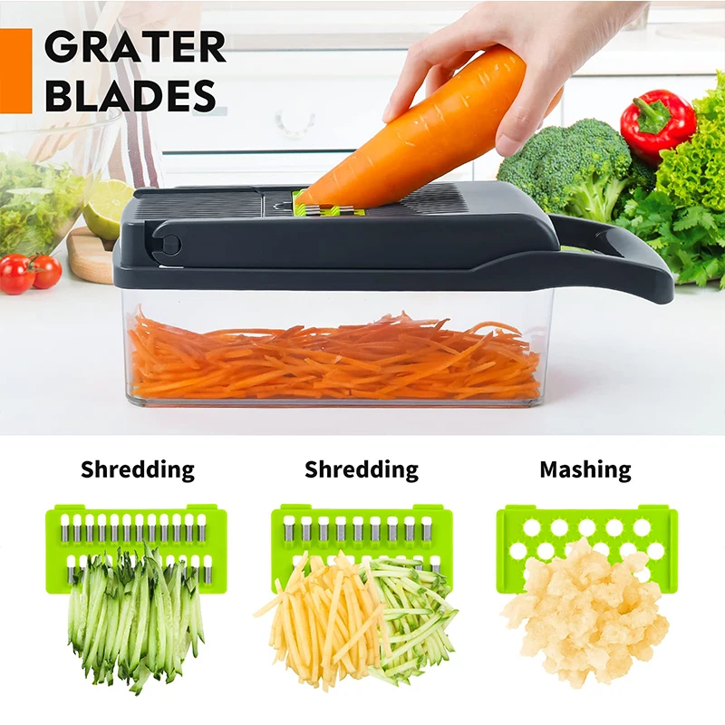 Commercial Kitchen Professional Durable 8 Blade 14 In 1 Multi Function Fruit Onion Vegetable Chopper Slicer Dicer With Container