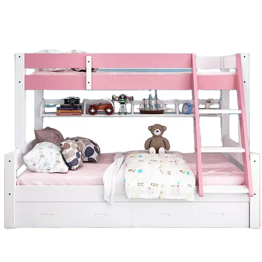 Best Sale Wooden Bed Girl Boy Cute Cartoon  Bed  Double Layer  Children Beds With Stairs For Solid Wood Double Kid