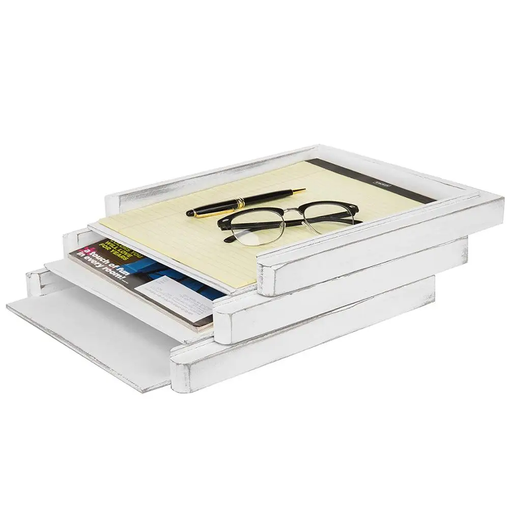 
Set of 3 Wood Desktop Stackable Document File Organizer Trays 