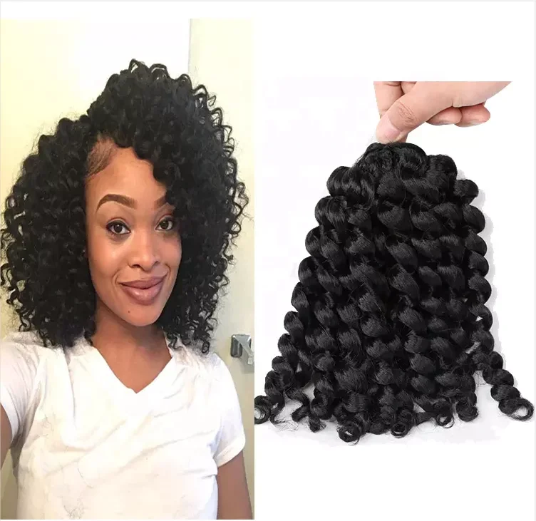 Wand Curl Crochet Braids Jamaican Bounce Curly Hair African Black Color Synthetic Crochet Braiding Hair Extensions For Women