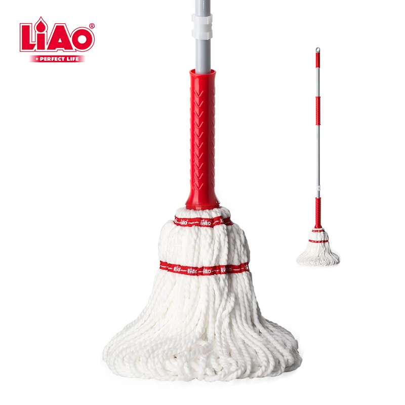 LiAo microfiber string self wringing ratchet twist mop for hand free wet spill floor cleaning
