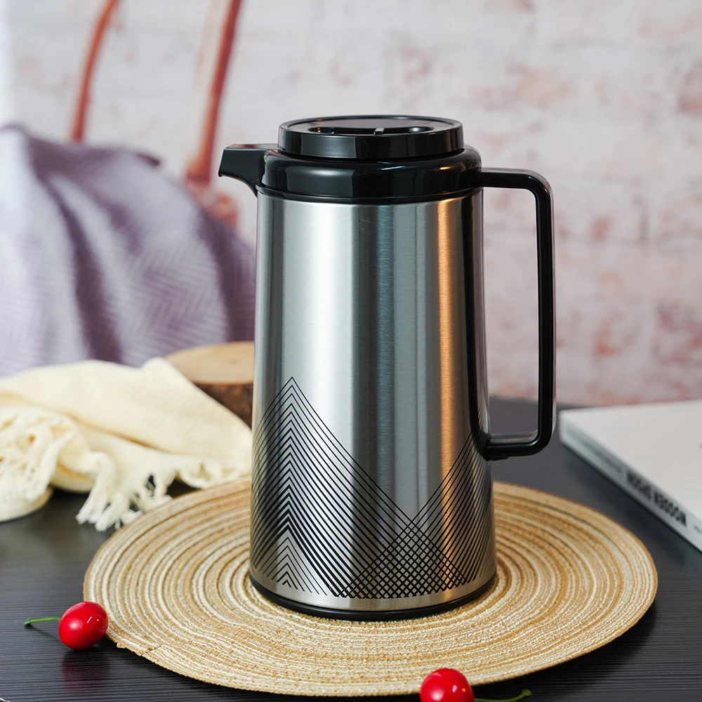 WUJO 1L 1.3L 1.6L 1.9L Classic Stainless Steel Shell Glass Inner Thermos Vacuum Coffee Flask Insulation Coffee Milk Tea Pot