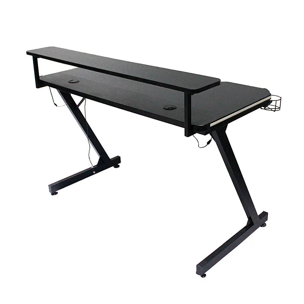 CHARMOUNT High Quality Double-deck Gamer Computer Table PC Gaming Desk Gaming Desk With LED