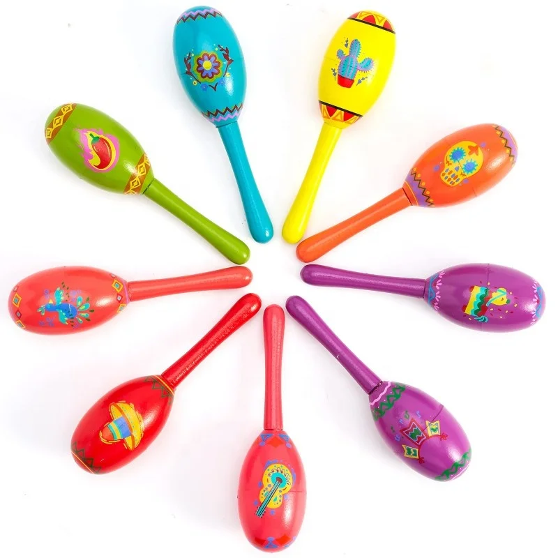 Mini Wood Festival Baby Maracas Toys, Wooden Maracas Festival Painting, Wooden Carnival Maracas