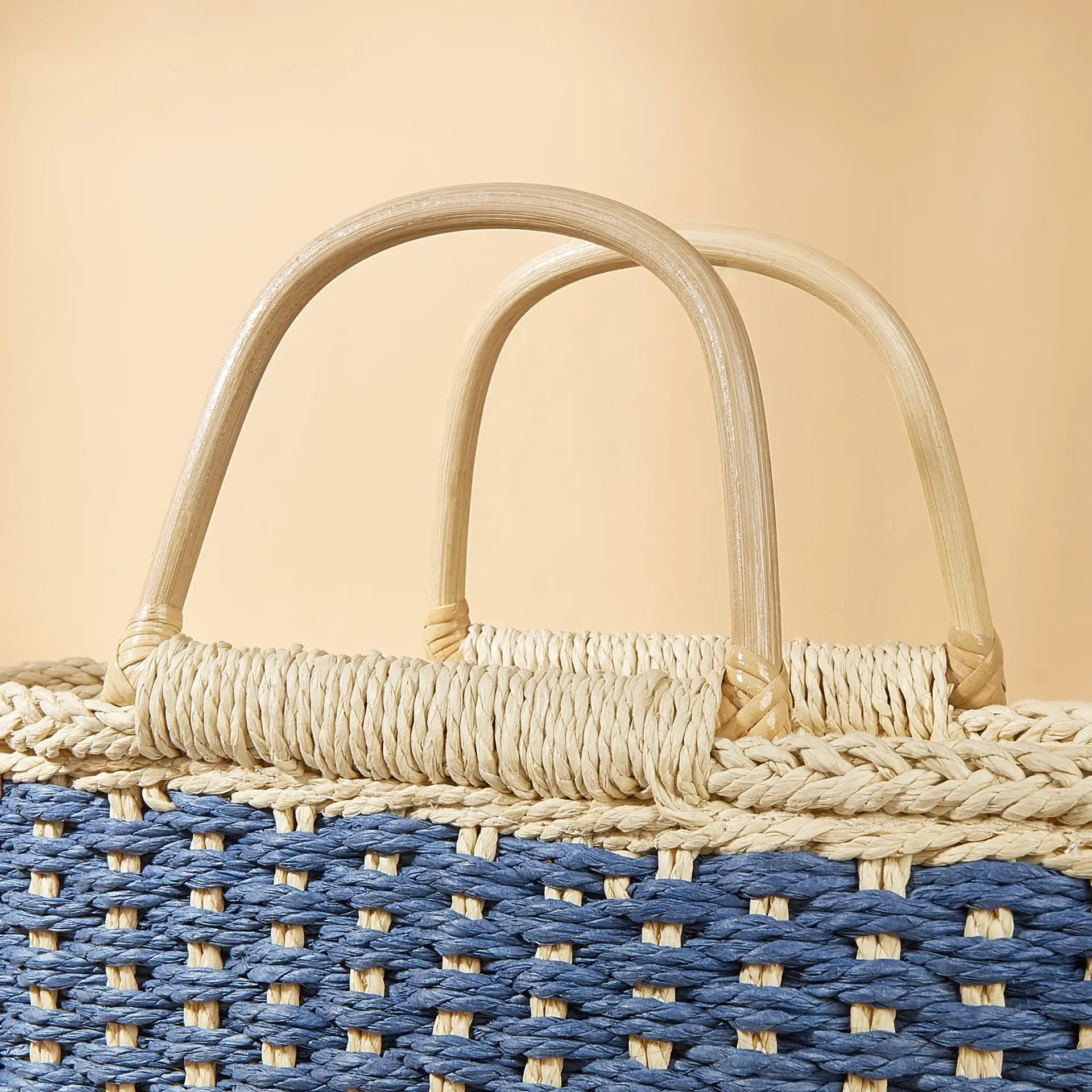 Fashion Casual Woven Handmade Ladies Straw Multicolor Basket Tote Bag Vintage Women Shopping Handbag Stick Handles Big Capacity