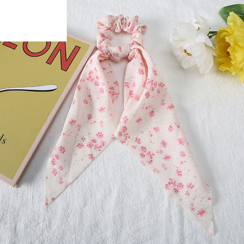 BELLEWORLD wholesale Korean new accessories floral daisy printed scarf scrunchie long ribbon scrunchies for women