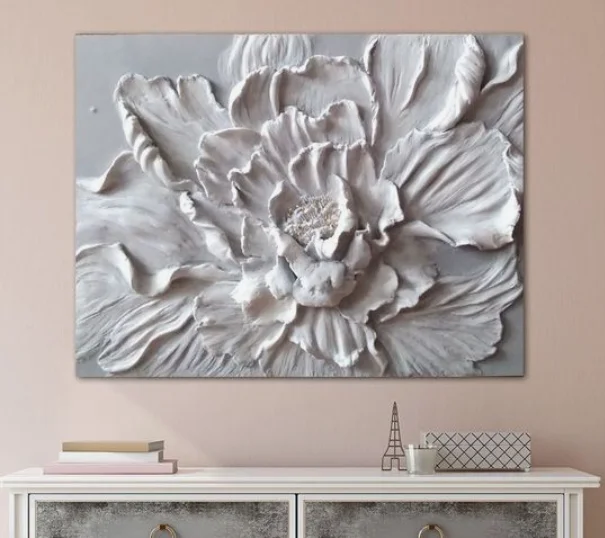 Modern Large Abstract White 3D Custom Canvas Art Flower Oil Painting for Home Wall Living Room Decor