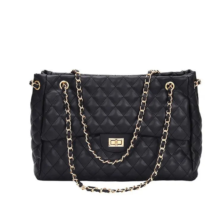 Popular Plaid Large Capacity Multi Function Women Pu Leather Shoulder Bag With Chain