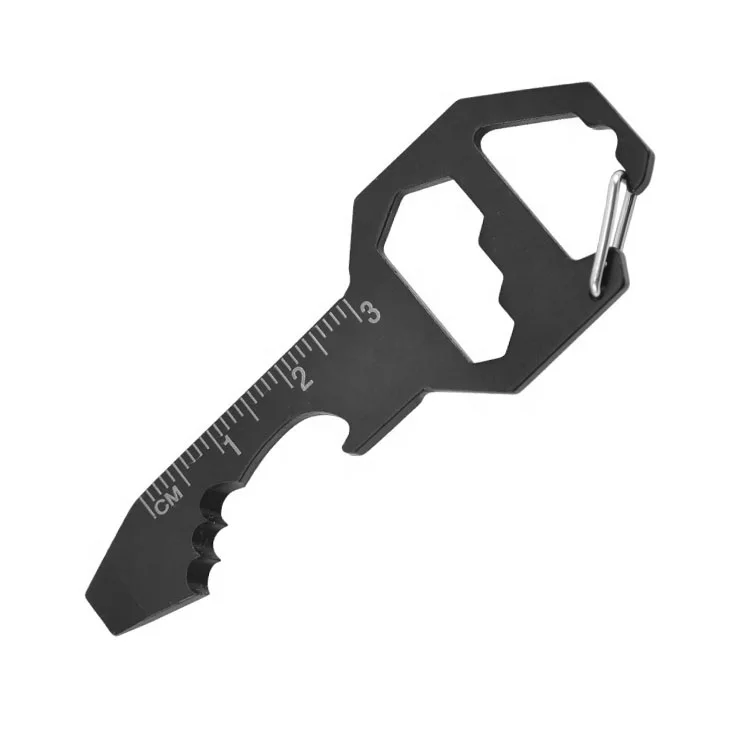 Cheap Edc Stainless Steel Key Shaped Keychain Multi Tool With Bottle Wrench Opener Ruler Cutting Edge Flat Head Screwdriver