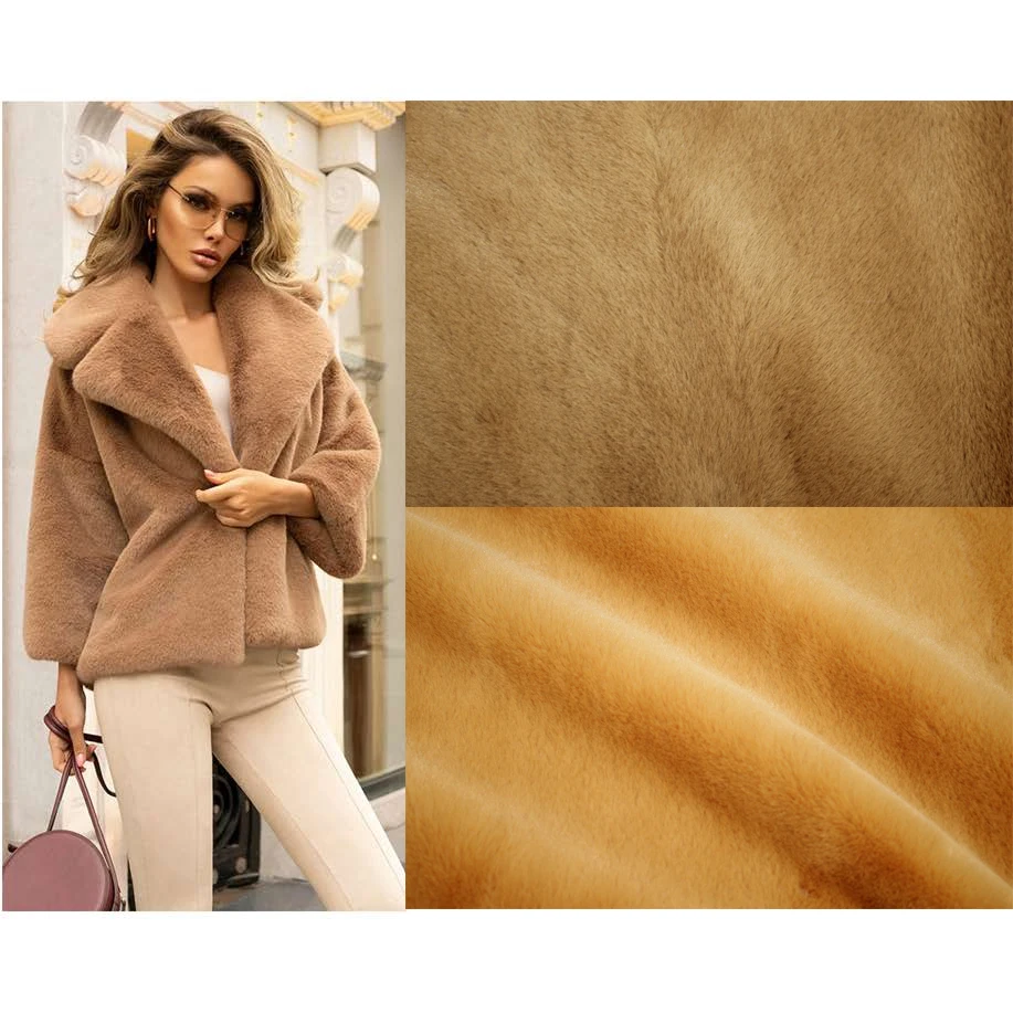 Wholesale Custom Luxury Fashion Warm Soft Artificial Knitted Rabbit Plush Faux Fur Fabric for Coat Jacket Collar