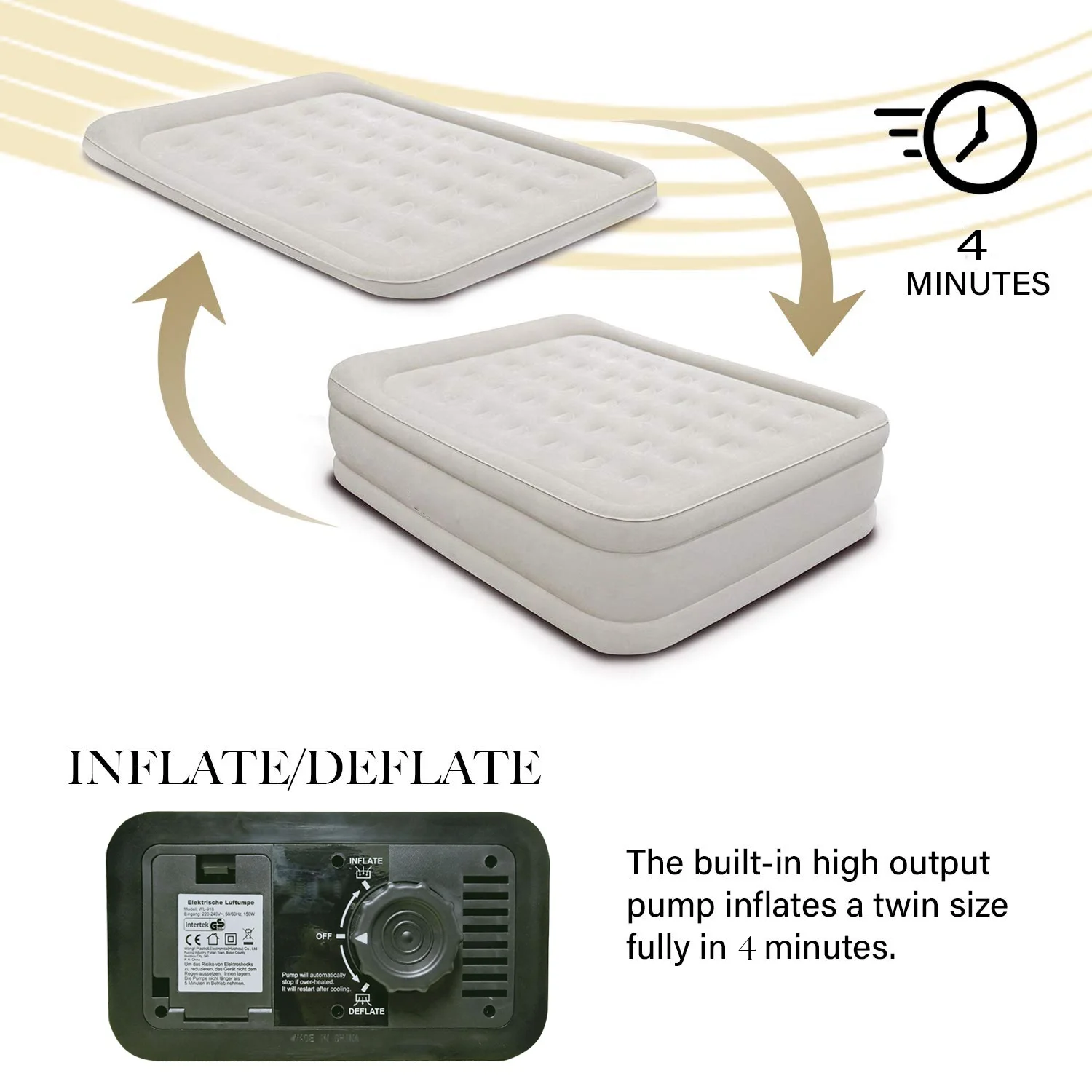 OEM Acceptable Raised Air Bed Auto Inflatable Mattress Queen Size Bed with Built-in Electric Pump