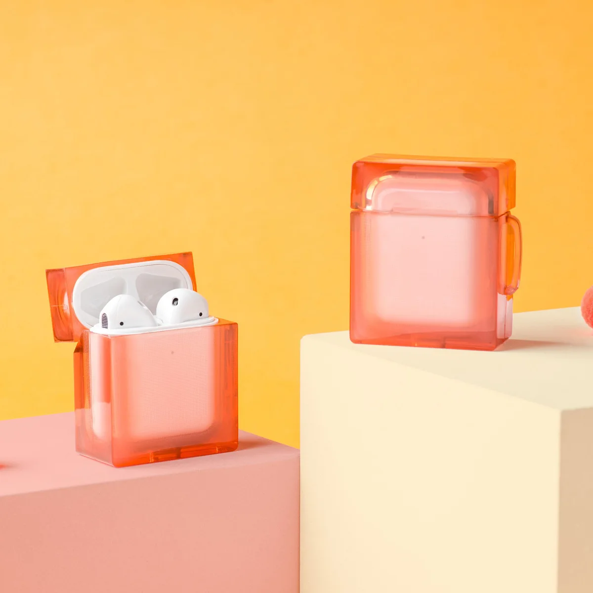 
Fluorescent Bright Transparent Clear Square Shape Cube Solid Candy Color Glossy For Airpods Pro 3 2 1 case cover 