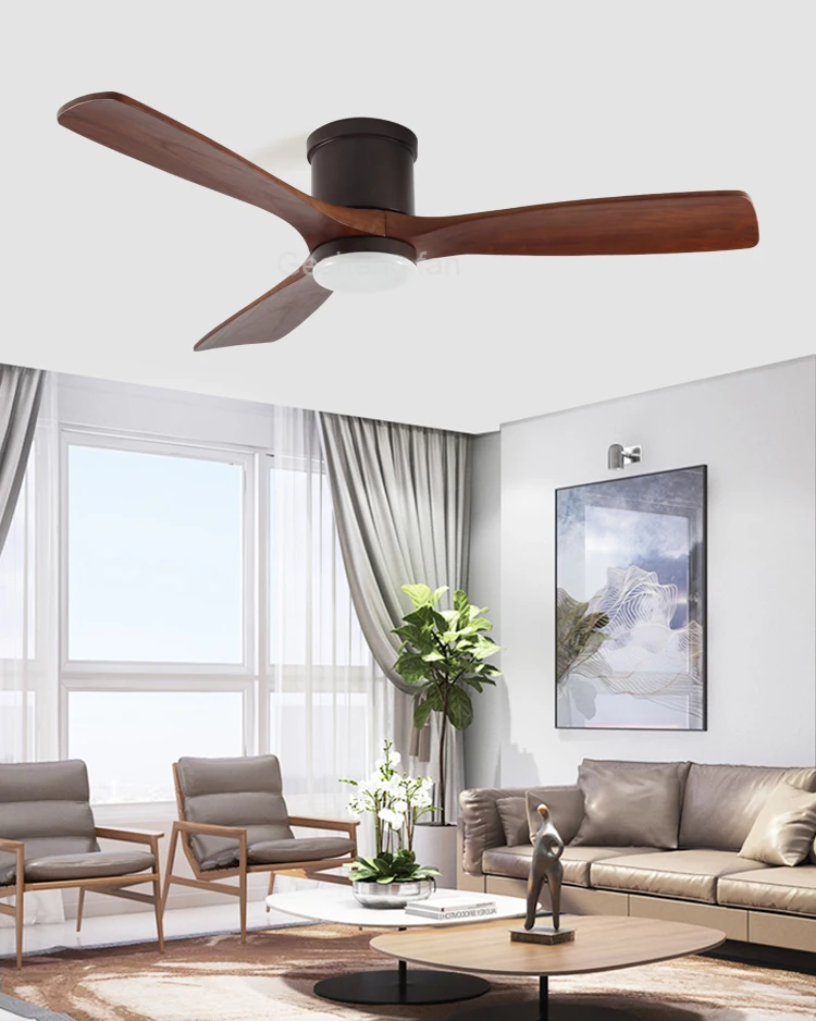 Modern Luxury Design 52 Inch Energy Saving Decorative Wooden 3 Blade Ceiling Fan With LED Light
