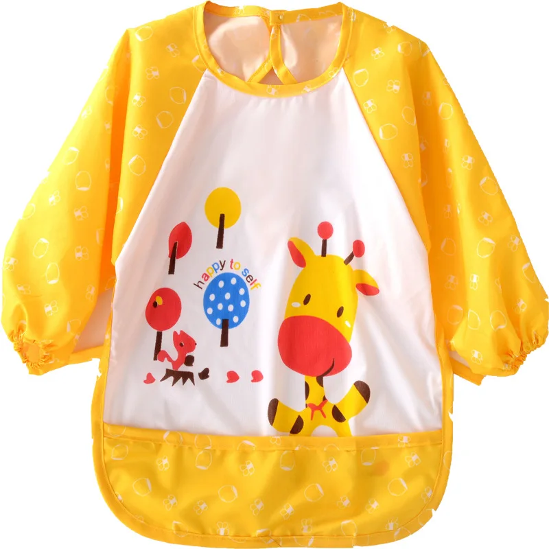 wholesale 0-3 years overall printed tie baby bibs long sleeves waterproof baby messy play apron
