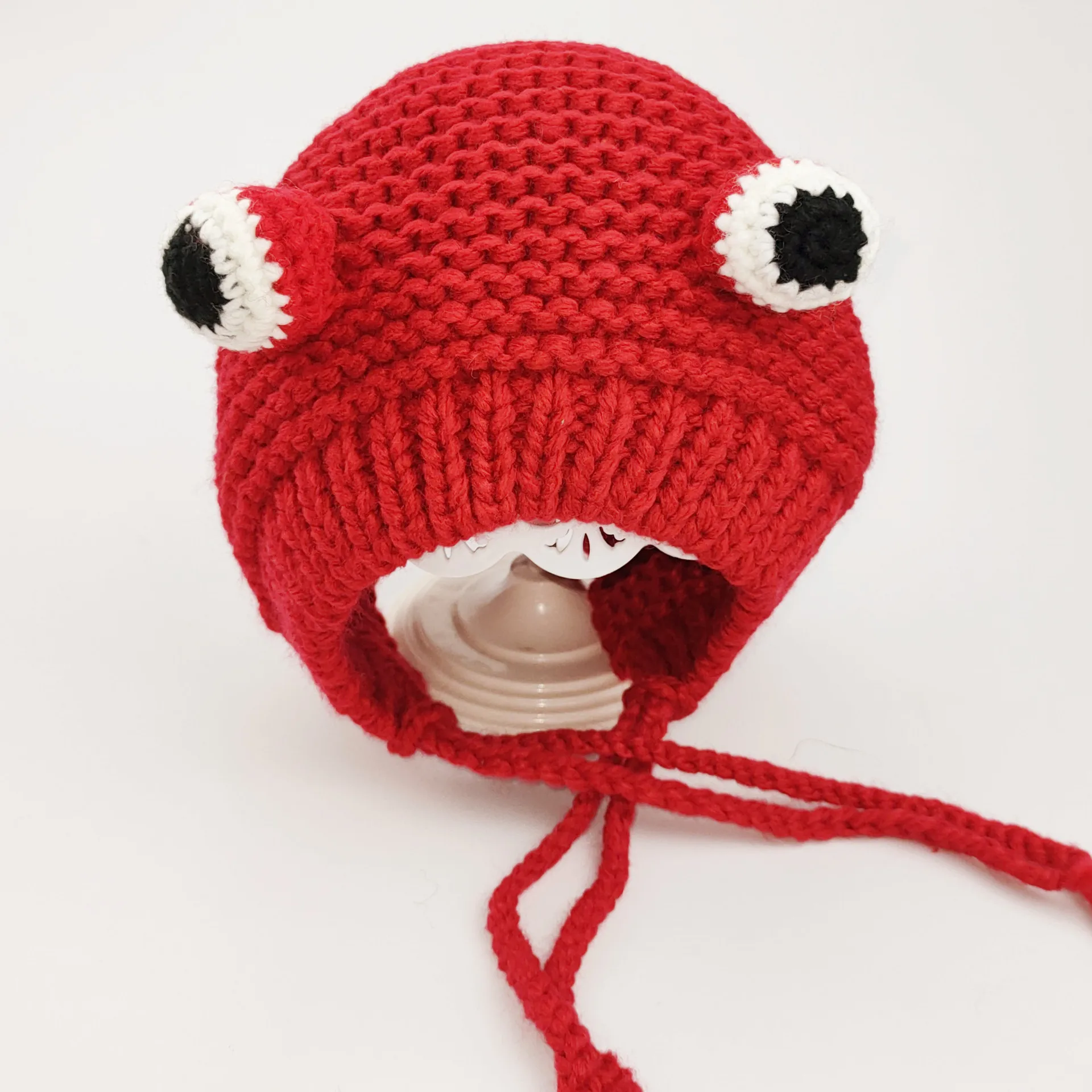 BSBH Children Outdoor Crochet Knitted Frog Headband Hat Beanie Cute Cartoon Big Eyes Frog Hats Winter Earflap Baby Kid Funny Cap