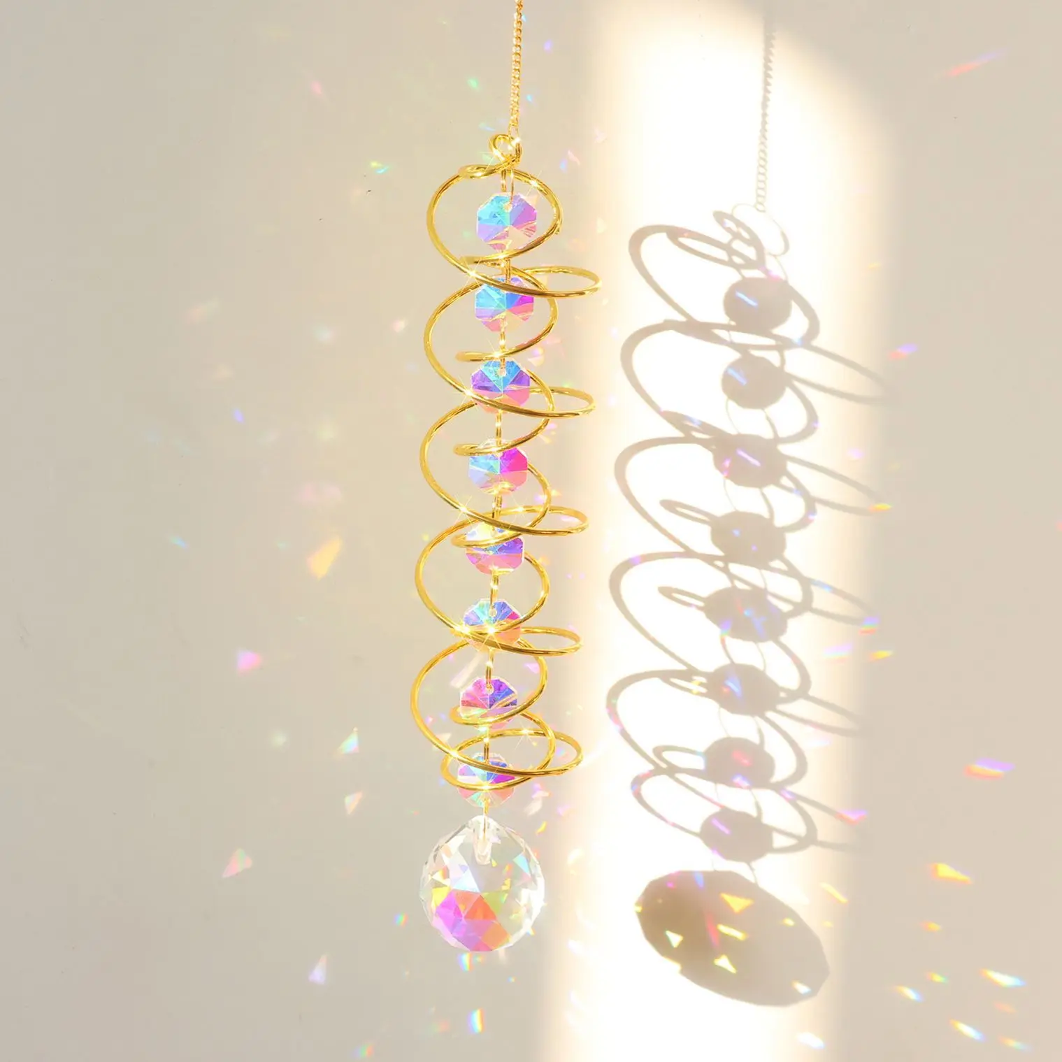 7 Chakra Beads Gazing Ball Spiral Tail Wind Spinner crystal Sun Catcher Hanging Ornaments Indoor Outdoor Decor