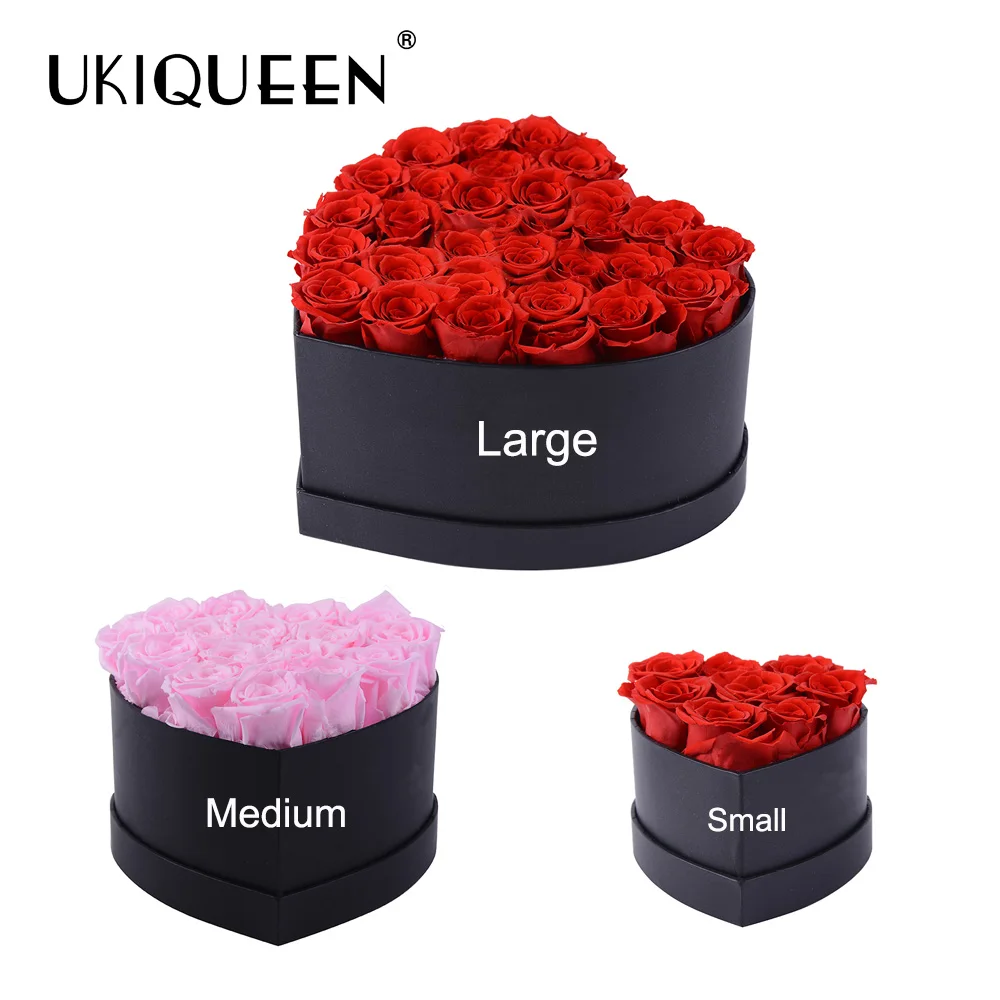 UKIQUEEN Wholesale Roses Preserved Flower in Heart Shape Box Gift Rose for Wedding Party