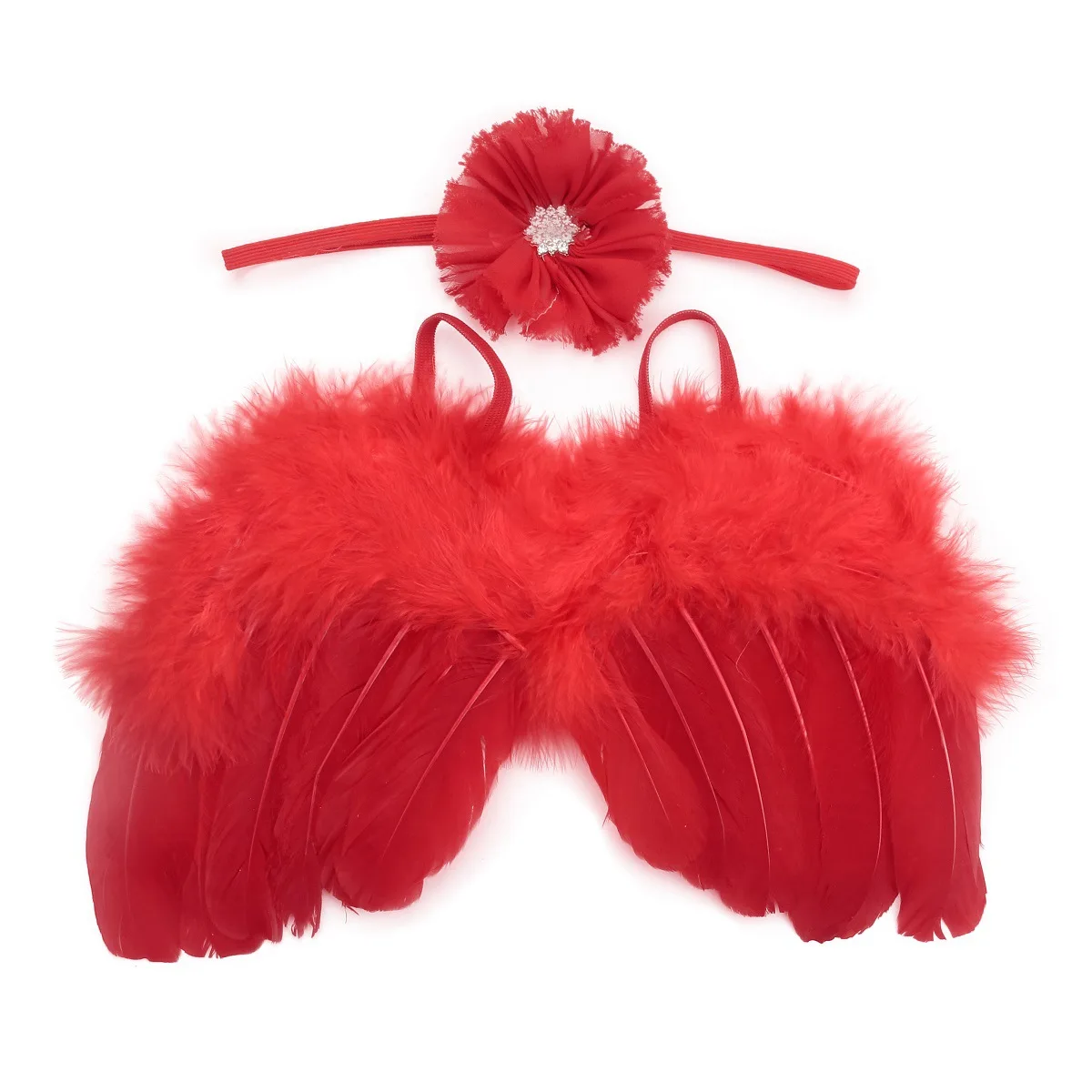 Feather Angel Wings Chiffon Brushed Flower Headband Set Toddler Photography Decorative Wings