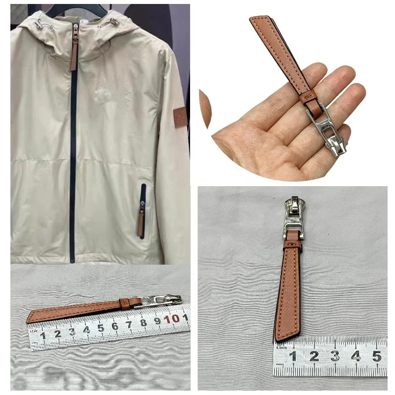 Zipper pulls custom logo leather zipper slider PU leather zipper tag puller head for handbags outdoors