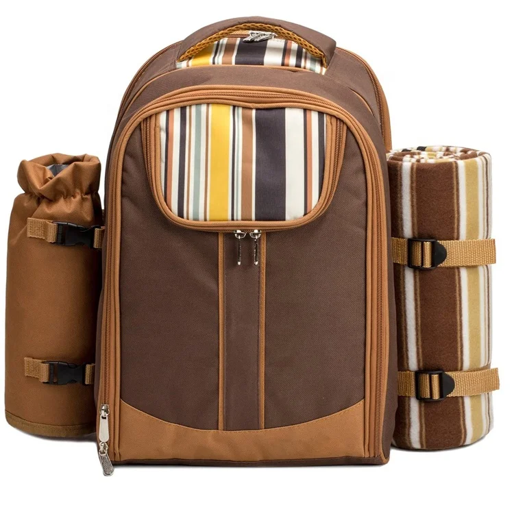 2 4 Persons Picnic Backpack Bag with Cooler Compartment Detachable Bottle Holder