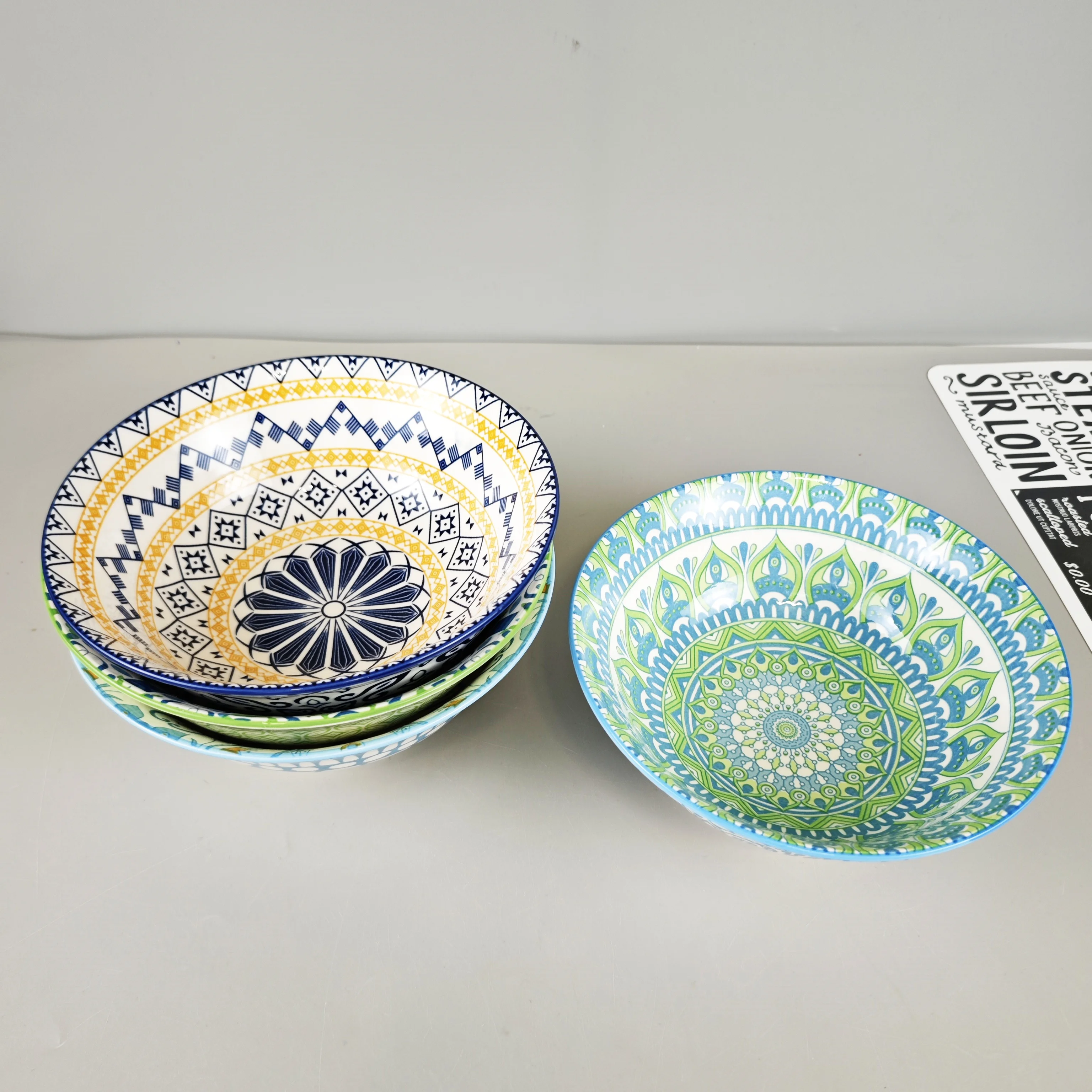 Ceramic Rice Bowl Pad Printing Bowl Round Ceramic White Porcelain  Family Dinner Service Salad Custard Soup Rice Bowl