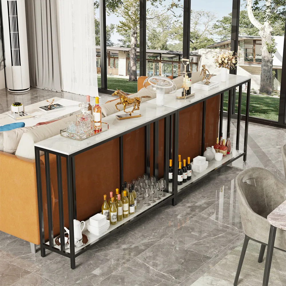 Extra Long Console Table 2 Tier Storage Capacity Slim Entryway Table Sofa Behind